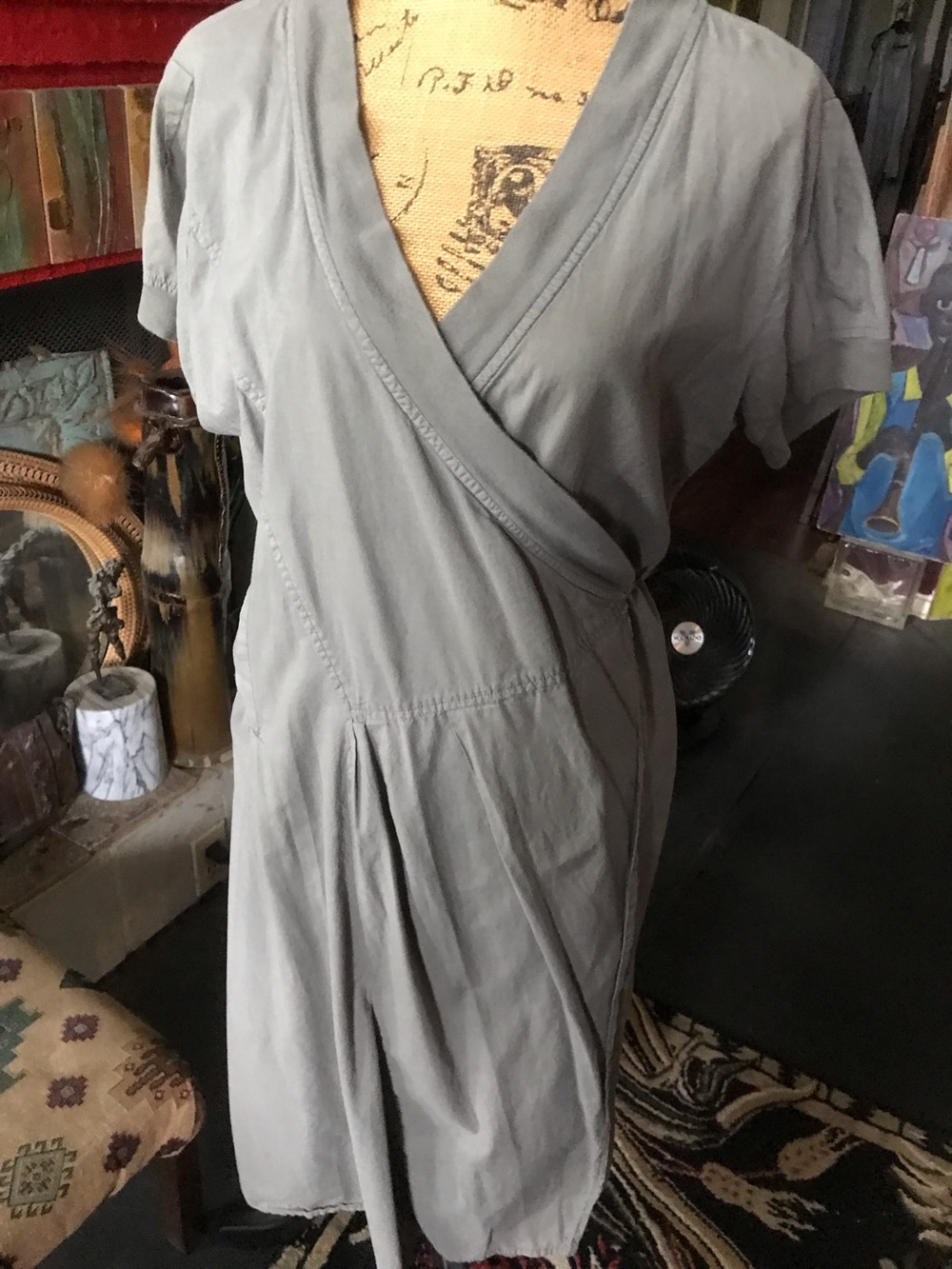 Gray Wrap-Style Short Sleeve Dress utility true wrap dress.